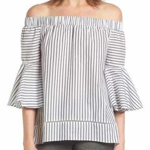Chelsea28 Striped Off The Shoulder Flare Sleeve